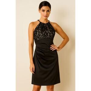 Eliza J Black Lace and Satin Halter Dress Size 14